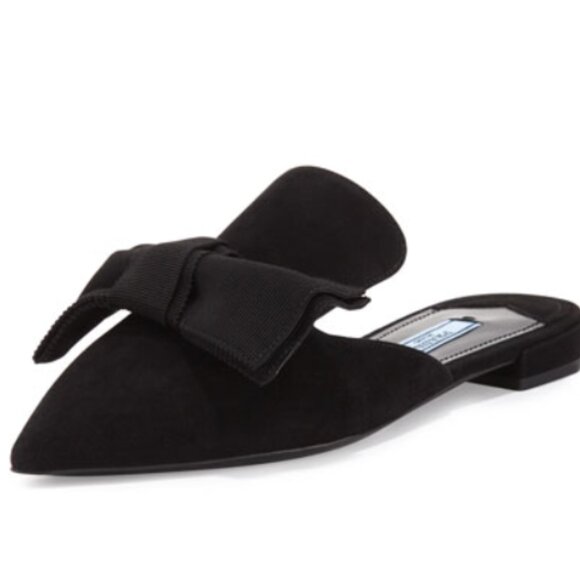 Prada Shoes - Prada Suede Grosgrain Bow Mules Flats